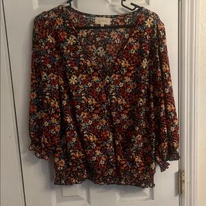 MELLODAY Floral Blouse - Red, Blue, Yellow
